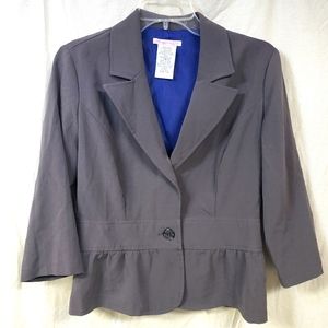 3/4 length sleeve gray Blazer jacket With Ruffle Buttom Womens 7/8 Quiet Luxury